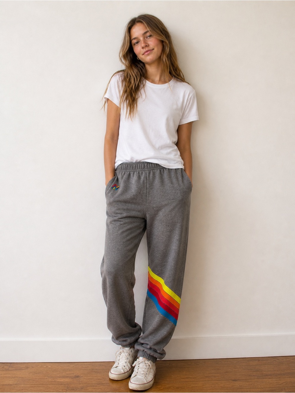 Aviator Nation Rainbow Sweatpants Gray Joggers Cozy Girls SZ 14/16 WM's XS/S